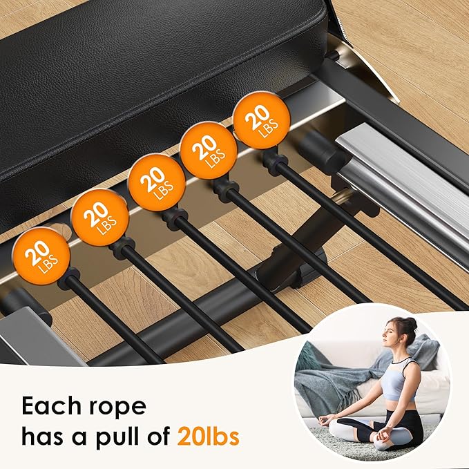 DlandHome Pilates Reformer, Foldable Pilates Reformer Machine with Springs & Resistance, Suitable for Advanced and Beginners Users Adjustable Pilates Equipment for Full-Body Home Workout Up to 330 lbs