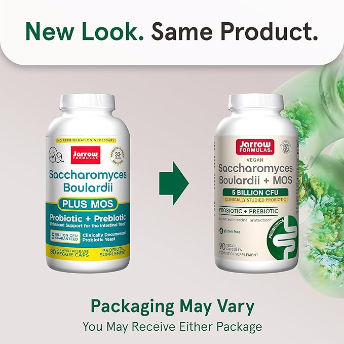 Jarrow Formulas Saccharomyces Boulardii Probiotics + MOS 5 Billion CFU Probiotic Yeast for Intestinal Health Support, Gut Health Supplements for Women and Men, 90 Veggie Capsules, 90 Day Supply