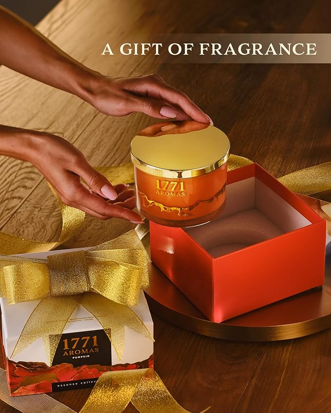 Pumpkin Spice Scented Candles - Fall Candles - 100% Natural Soy Wax - Large 3 Wick Jar Candle - Up to 50 Hours Burning - Gift-Ready Candle for Men & Women - Aromatherapy Candles