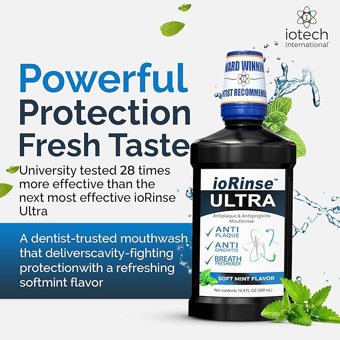 ioRinse Ultra Mouthwash is The Choice of 1,000s of Dentists as The Mouth Wash for Adults and Kids Oral Care and Hygiene. It's an Alcohol Free, Bad Breath Treatment and Gum mouthwash with Xylitol.