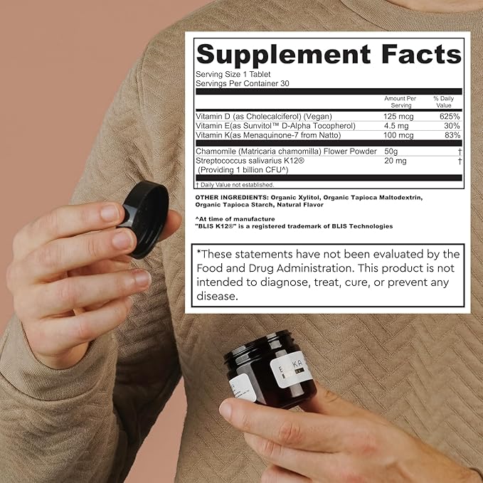 Boka Vital Bite Oral Pre + Probiotics - Sugar-Free Nut-Free Chewable Dental Probiotics for Teeth and Gums with BLIS K12, Vitamin D3 K2 for Men Women, Freshens Breath - Peppermint, 30 ct