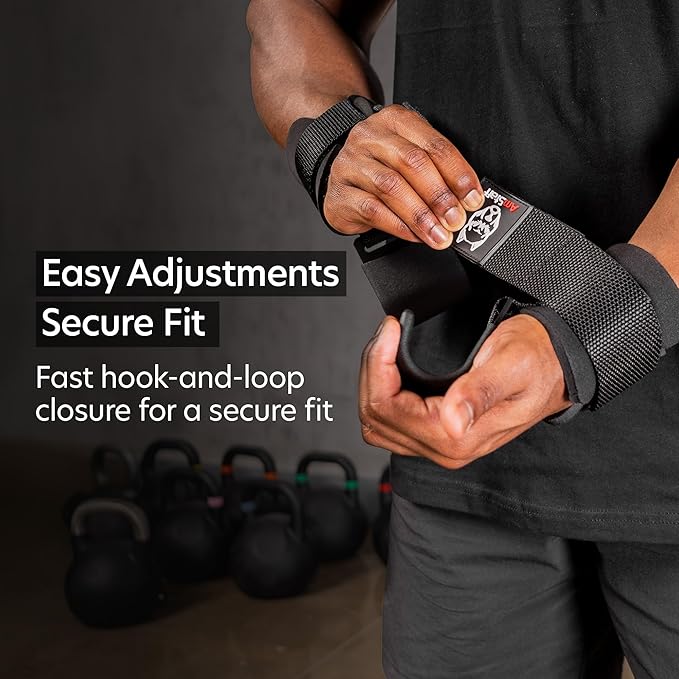 AmStaff Fitness Weight Lifting Hooks (Pair) - Gym Wrist Straps with Steel Hooks for Weightlifting, Pull-Ups, Deadlifts, Strength Training, and Fitness Workouts - Adjustable Neoprene Wrist Support