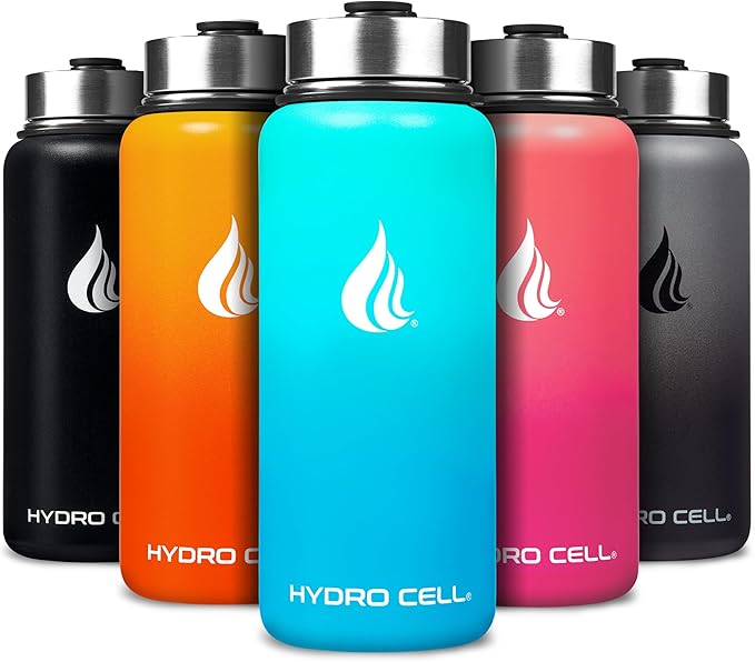 HYDRO CELL Stainless Steel Insulated Water Bottle with Straw - For Cold & Hot Drinks - Metal Vacuum Flask with Screw Cap and Modern Leakproof Sport Thermos for Adults (Teal/Blue 32oz)