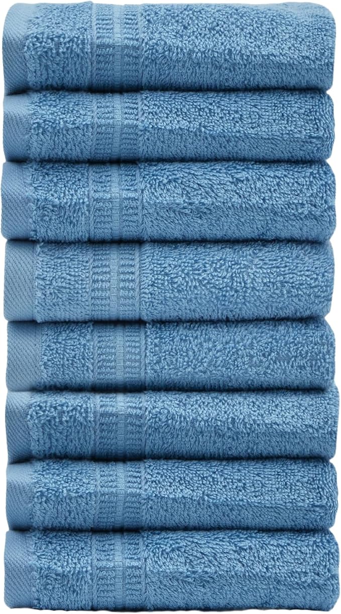 HOMELOVER 8 Pack Washcloths - 100% Organic Cotton, 500 GSM, Hotel & Spa Quality, Soft, Quick Dry, Highly Absorbent Towels for Face & Hand Wash, Shower, Gym & Bathroom Essentials (Sky Blue)