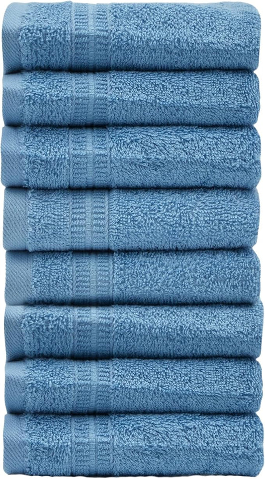 HOMELOVER 8 Pack Washcloths - 100% Organic Cotton, 500 GSM, Hotel & Spa Quality, Soft, Quick Dry, Highly Absorbent Towels for Face & Hand Wash, Shower, Gym & Bathroom Essentials (Sky Blue)