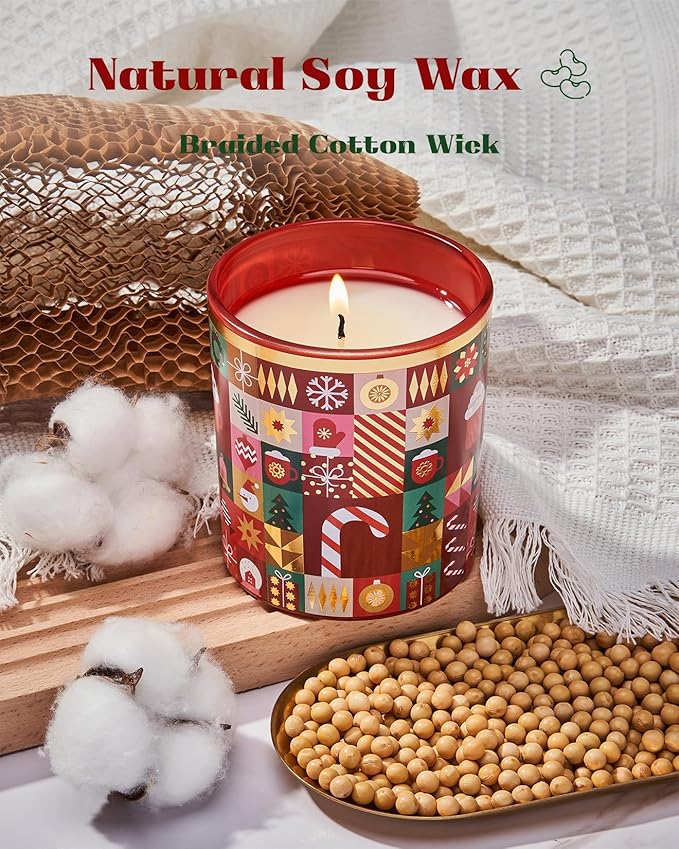 M&SENSE Christmas Candy Cane Scented Holiday Candle for Home, 9.9oz 55Hours Clean Non Toxic Burn, Natural Soy Wax Cotton Wick Fruit Scent, Winter Housewarming Candle Gifts for Women Family Friends