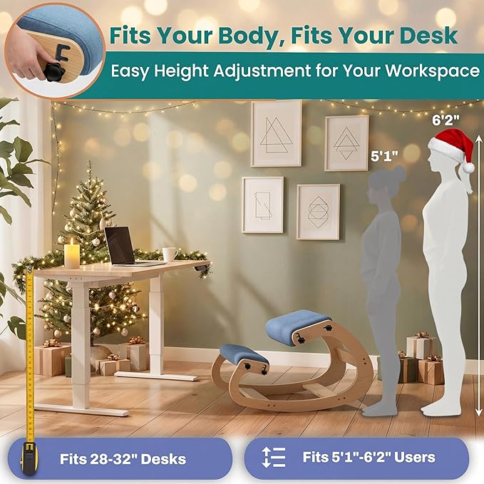 NYPOT Ergonomic Kneeling Chair with Adjustable Seats - Knee Chair for Posture Correction & Kneel Rocking Stool for Desk - Back Pain Relief for Home and Office, Supports 250 pounds - 5 Years Warranty