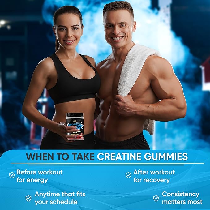 Creatine Monohydrate Gummies 5g - Strawberry-Watermelon Flavored Creatine for Men and Women - Supplement Supports Muscle Growth, Energy, Pre and Post Workout, Focus & Cognition, Recovery (120 Count)