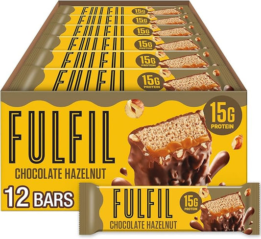 FULFIL Protein Snack Bars, Chocolate Hazelnut Flavored, Gluten Free with 15g Protein, Pantry Staples, 12 Count