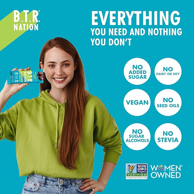 B.T.R. Nation Vegan Keto Superfood Protein Bars - Brownie RECHARGE | 4 Bars | Low Carb, Plant Based, and Gluten Free, Free of Sugar Alcohols and Boosted with Powerful Superfoods!