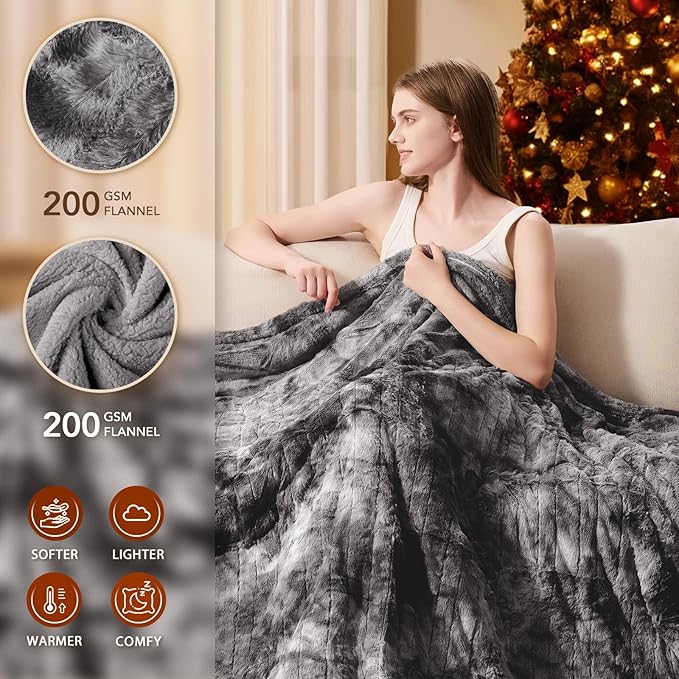 Homemate Electric Heated Blanket Queen Size - 84"x90" Heating Blanket Queen Size Dual Control 1/2/4/6/8 Hours Auto-Off 10 Heat Level Over-Heat Protection Luxury Faux Fur Sherpa ETL Certification