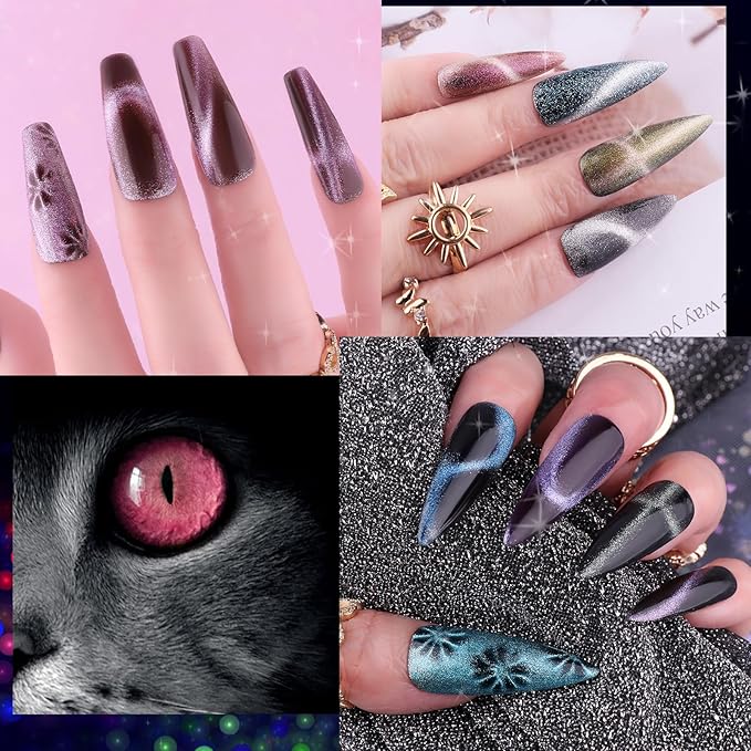 Clara Colors Cat Eye Gel Nail Polish Set - 12 Holographic Glitter Colors With Magnet, Romantic Galaxy Series, Long Lasting Soak Off UV LED