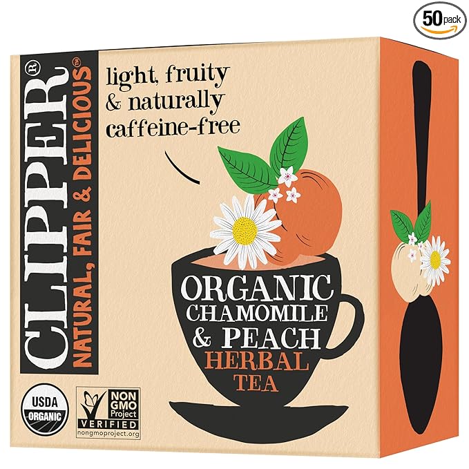 Clipper Tea Chamomile & Peach Teabags – USDA Organic, Great Hot or Iced – Natural, Fair & Delicious Fruity Chamomile & Peach Infusion – 50 Tea Bags