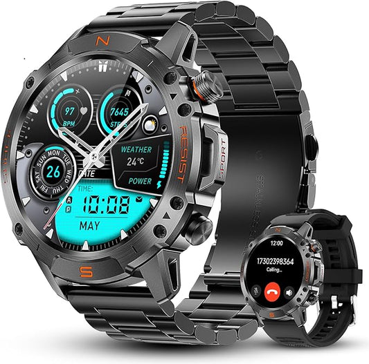 WalkerFit Smart Watch for Men, 1.43" Round AMOLED, 5ATM Waterproof for Swim,Heart Rate & Sleep Monitor,Long Battery,Outdoor Activity Tracker,Voice Control&Bluetooth Call,Android Compatible with iPhone