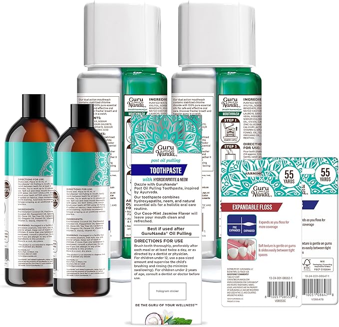 GuruNanda Mint to Be Kit – CocoMint Oil Pulling, Hydroxyapatite Neem Toothpaste, & Dual Barrel Breath Harmonizer Mouthwash for Fresh Breath & Oral Care