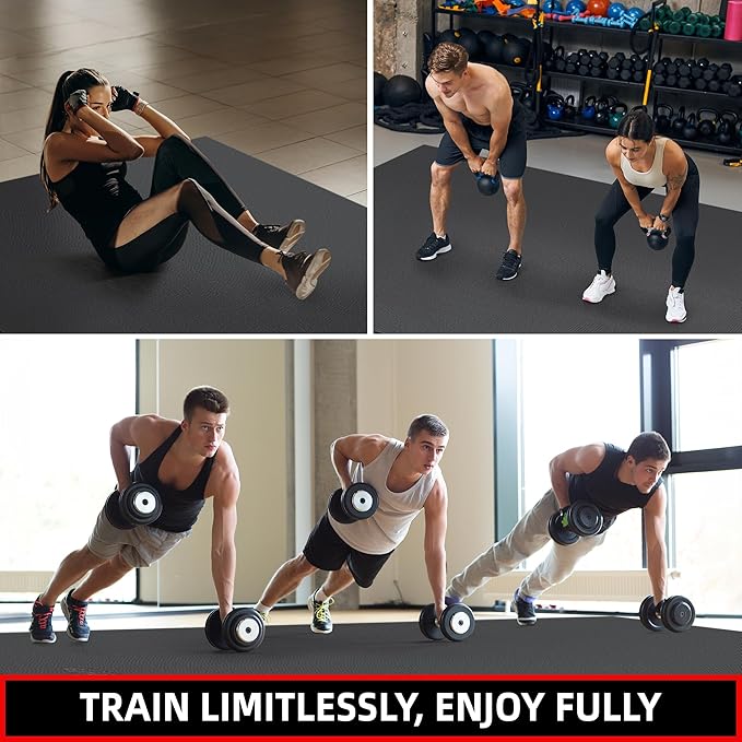 Extra Large Exercise Mat, 10'x6'/9'x6'/8'x6'/7'x5'/6'x4'(8mm) Thick Workout Mat for Home Gym & Garage Flooring, Shoe-Friendly, High-Density, MMA, HIIT, Weight Lifting, Cardio&Strength