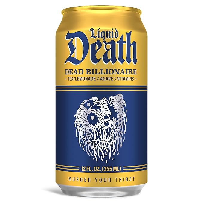Liquid Death, Dead Billionaire Iced Tea, 12-Pack (12 oz Cans), Half Lemonade Half Black Tea, Low Calorie, No Artificial Sweeteners, B12 & B6 Vitamins