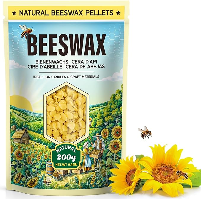 Beeswax Pellets for Candle Making – 0.44lb/2lb/5lb – Natural Beeswax for Candles, Lip Balms, and Skincare – Yellow Beeswax for DIY Projects – Ideal for Beginners and Experts（0.44lb）