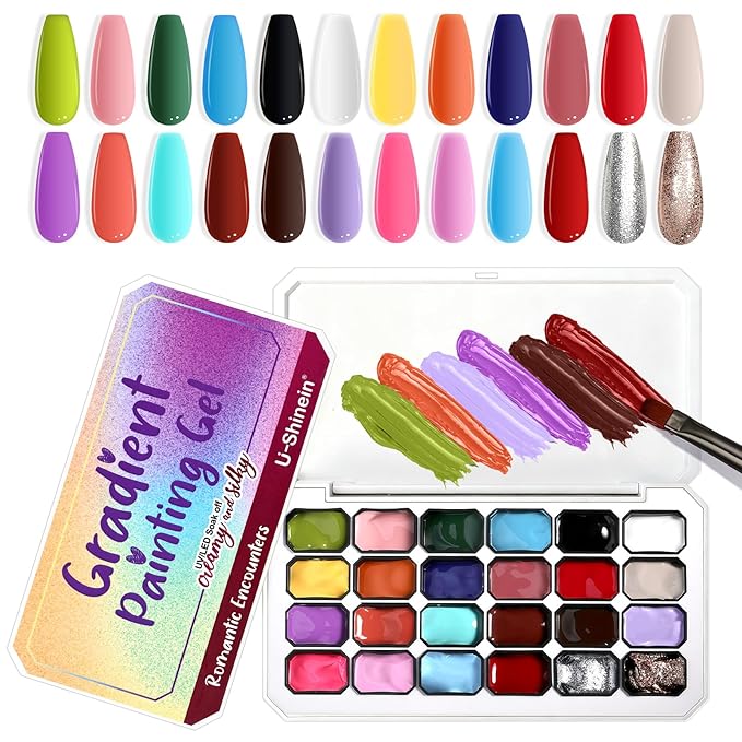 Gradient Painting Gel, 24 Bright Glitter Gold&Silver Black&White Pearlescent Colors Ombre Gel Nail Polish for Light Pigment Pat Nail Gel Kit French Manicure No-wipe DIY Nail Art Soak of UV B