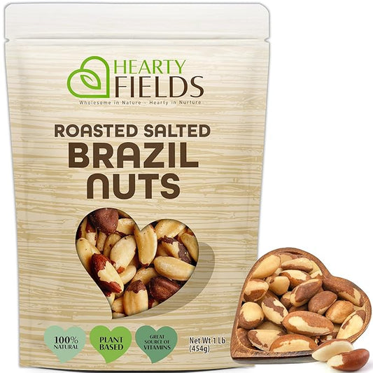 Hearty Fields - Brazil Nuts Roasted & Salted - No Shell, Whole (16 Oz - 1 LB) Wholesome In Nature - Hearty In Nurture Healthy Protein Food Snack, Food Assortments