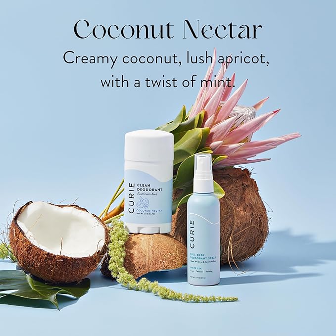 Curie Natural Deodorant for Women - Coconut Nectar + Ocean Air - Aluminum Free, Clean, Sustainable, Vegan, Paraben Free (2pk)