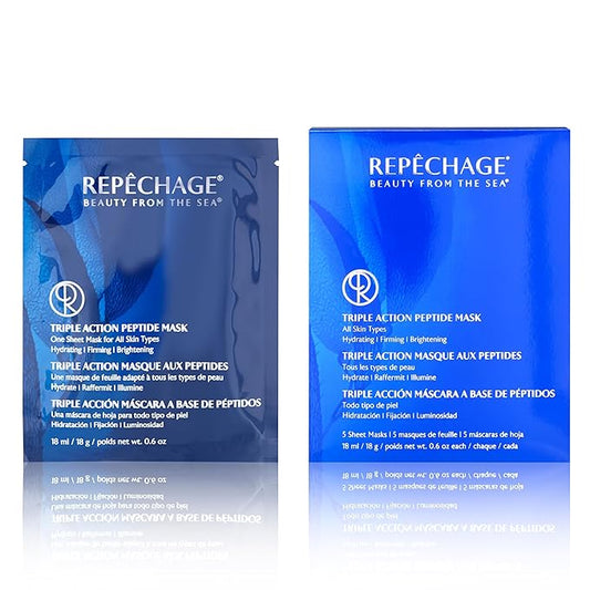 Repechage Triple Action Peptide Mask - For All Skin Types - Hydrating Firming Brightening - 5 Saturated Paper Sheet Masks