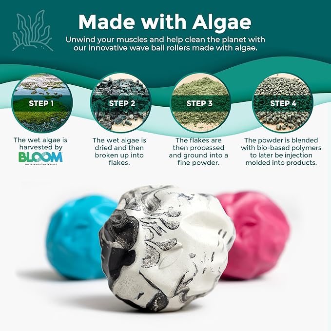 Oceanfoam Wave Massage Ball Roller – Textured Lacrosse Ball, Plantar Fasciitis Relief, Muscle Knot Therapy, Myofascial Release, Feet Pain – Travel Size (Black Marbled, Miami Blue, Hot Pink) Pack of 3