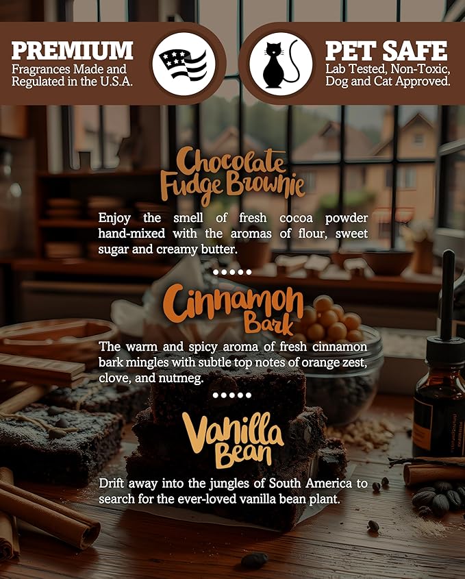 Bakery Wax Melts Variety Pack - Chocolate Fudge Brownie, Vanilla Bean, Cinnamon Bark - Formula 117 - 3 Highly Scented 3 Oz. Bars - Made With Natural Oils - Bakery Warmer Wax Cubes