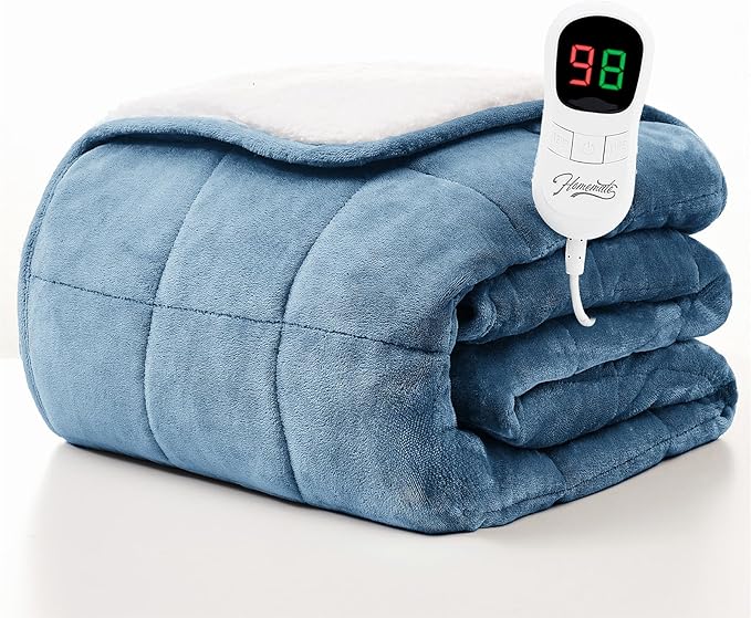 Homemate Heated Weighted Blanket for Adults - 72"x84" 20lbs Electric Throw Fast Heating Heavy Blanket 1/2/4/6/8 Hour Auto Off 10 Heat Levels Over-Heat Protection Soft Flannel Sherpa