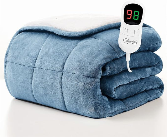 Homemate Heated Weighted Blanket for Adults - 72"x84" 20lbs Electric Throw Fast Heating Heavy Blanket 1/2/4/6/8 Hour Auto Off 10 Heat Levels Over-Heat Protection Soft Flannel Sherpa