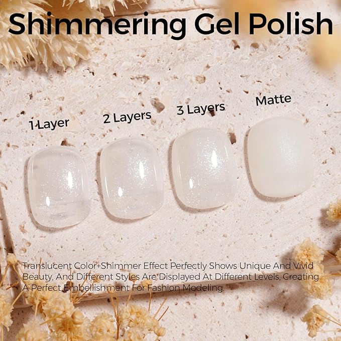 TOMICCA White Pink Gel Nail Polish, Sparkle Silver Gel Polish, Soak Off UV Transparent Shimmer Neutral Jelly Nail Polish Gel Clear Color Nail Art DIY Manicure Salon