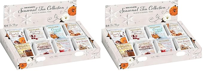 Bigelow Tea Seasonal Collection, Variety Gift Box Sampler, 64 Tea Bags, (Pack of 2)
