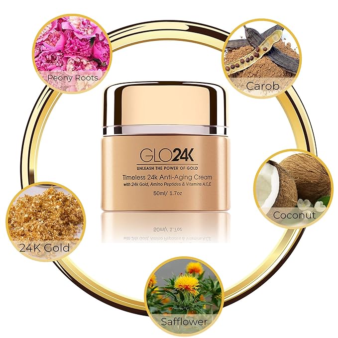 GLO24K Timeless Anti-Aging Cream with 24k Gold, Potent Peptides, and Vitamins A,C,E and Retinol