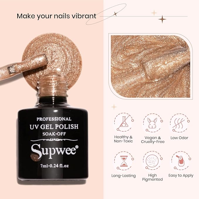 Magnetic Cat Eye Nail Polish Set, 12 Colors, 9D Cateye Nail Polish, Holographic Glitter, Magnetic Gel Polish, Soak Off Lamp, Gel Nail Art Manicure Kit