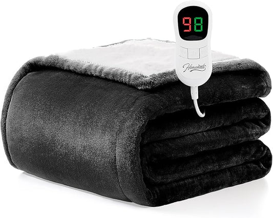 Homemate Electric Heated Blanket Twin Size - 62"x84" Heating Blanket Twin Size 1/2/4/6/8 Hours Auto-Off 10 Heat Level Over-Heat Protection Flannel Sherpa ETL Certification