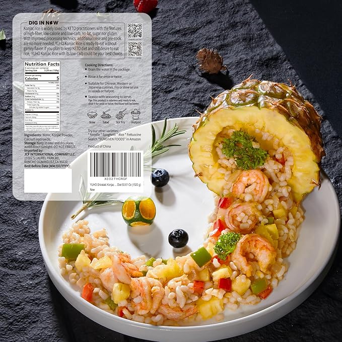 YUHO Shirataki Konjac Keto Rice: Gluten Free Plant Based Low Carbs Vegan Fat Free Noodle Rice - 8 Pack Inside 53.61 OZ