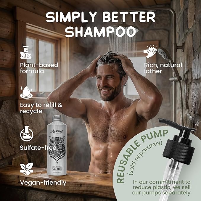 Alpine Provisions Natural & Organic Shampoo with Fir & Sage – Plant-Based Shampoo for Men & Women with Aloe Vera, Jojoba & Essential Oils – Sulfate-Free, Vegan, Hydrating Hair Repair – 16.9 fl oz
