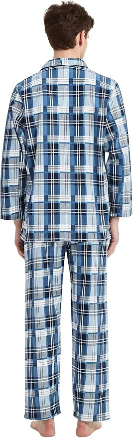 GLOBAL Men's Pajamas Sets 100% Cotton Flannel Sleepwear Long-Sleeve top & Bottom
