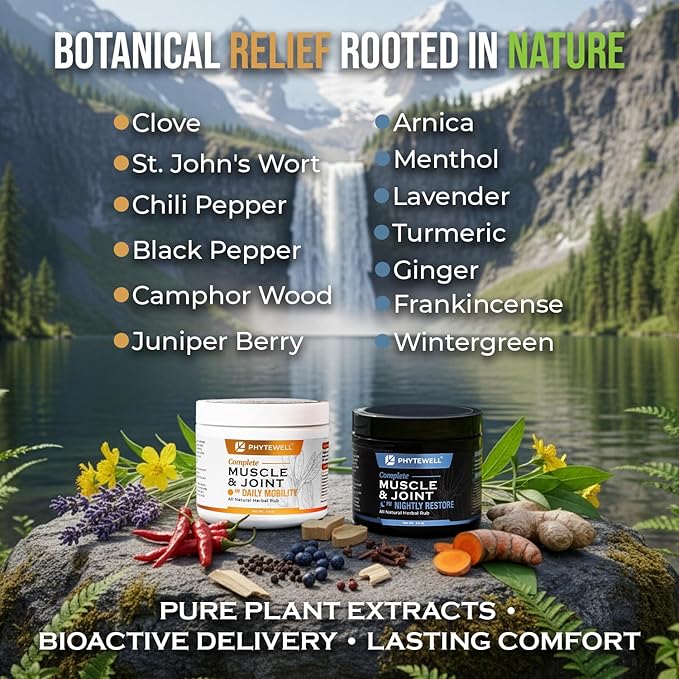 AM/PM Herbal Muscle & Joint Rub Bundle – AM for Mobility & Flexibility, PM for Recovery & Relaxation – All-Day Comfort, CO₂ Extracted, Non-Greasy
