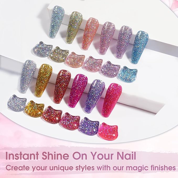 ROSALIND Glitter Gel Polish - 12 Colors Silver Gold Glitter Gel Nail Polish Set Sparkle Diamond Effect Soak Off UV Set Sparkling Glod Shimmer Nail Art Collection Manicure Gift for Women