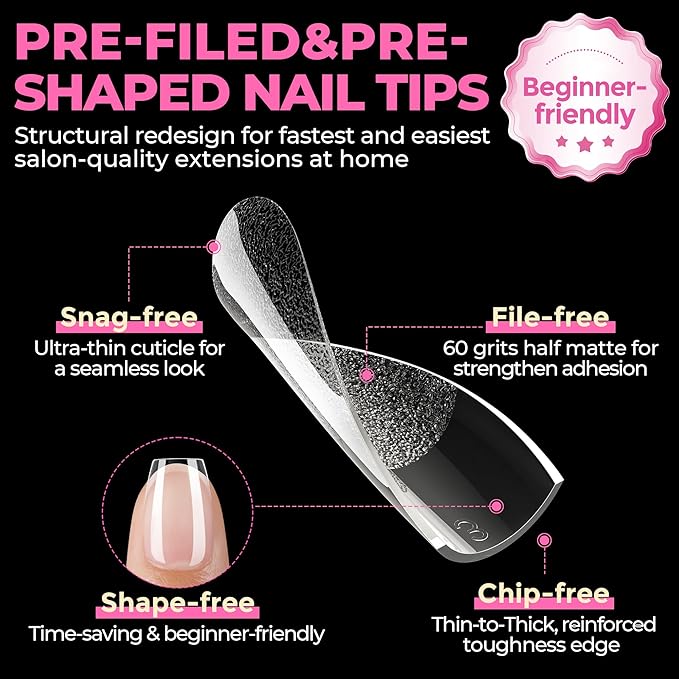 UNA GELLA Extra Short Coffin Nails Tips: 504pcs Pre-etched XS Short Nails, 12 Sizes Clear Coffin Press on Nails Full Cover Gel Tips Acrylic False Fake Nails Extension DIY Salon