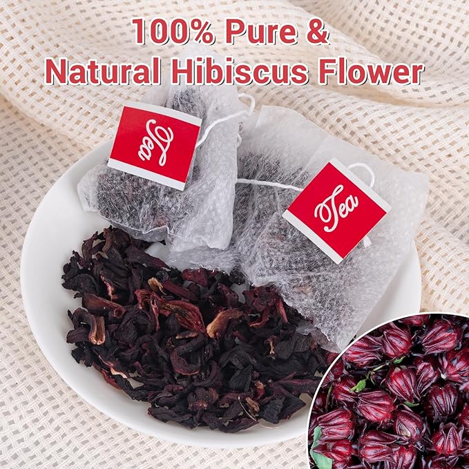 Hibiscus Tea Bags, 100% Natural Hibiscus Flowers Herbal Tea Supports Heart Health, Boosts Immune，Caffeine Free, Non-GMO, No Sugar（1 Pack/50 Bags)