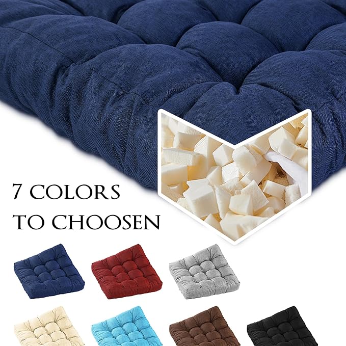 Meditation Floor Cushions Set of 2, Thickened Floor Pillow for Adults, Large Square Pillows Seat Cushion for Tatami Living Room Yoga, Memory Sponge Block Added, 22x22 Inch, Drak Blue
