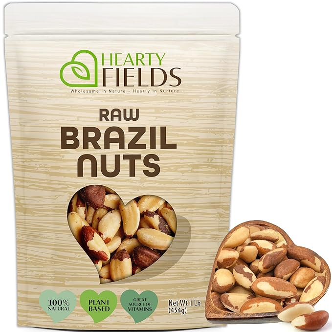 Hearty Fields - Raw Brazil Nuts Unsalted, No Shell, Whole, (16 Oz - 1 LB) Wholesome In Nature - Hearty In Nurture Healthy Protein Food Snack, Food Assortments