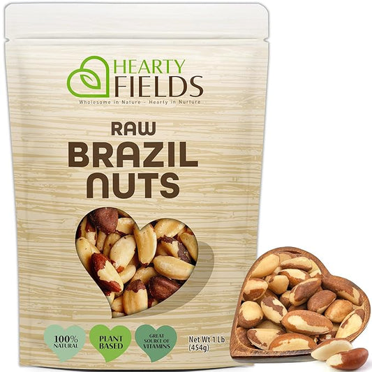 Hearty Fields - Raw Brazil Nuts Unsalted, No Shell, Whole, (16 Oz - 1 LB) Wholesome In Nature - Hearty In Nurture Healthy Protein Food Snack, Food Assortments