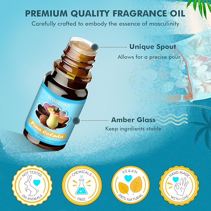 Summer Fragrance Oils Set, Premium Essential Oils for Diffuser, Natural Aromatherapy Oils for Soap Candle Making - Ocean Breeze, Coconut, Pina Colada, Watermelon, Vanilla Ice Cream, Aqua Kiss