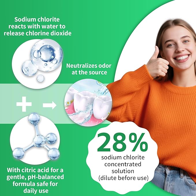 Chlorine Dioxide Mouthwash – Advanced Bad Breath Treatment and Rinse – Neutralizes Odor-Causing Bacteria, Supports Healthy Gum Health, and Provides Long-Lasting Fresh Breath – 4 oz