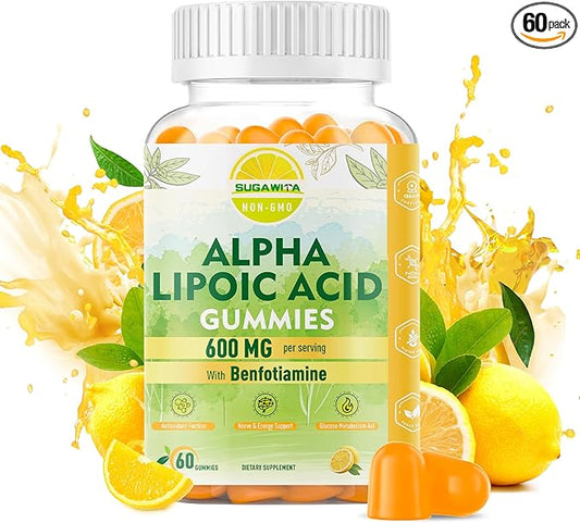 Pure R-Alpha Lipoic Acid 600mg with Benfotiamine for Nerve Support, Antioxidant Support, ALA Supplement Alpha Lipoic Acid Gummies - Vegan, Sugar-Free, 60 Counts