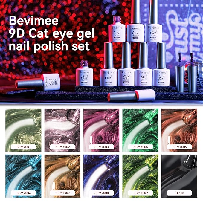 10 Colors 9D Cat Eye Gel Nail Polish, Magnetic Gel Polish Kit with Magnet Stick Galaxy Chameleon Effect Silky CatEye Nail Polish Nail Art Salon Manicure Home Ladies