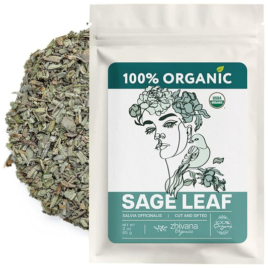 Organic Sage Leaves (4 oz.) - Sage Tea Loose Leaf (Salvia officinalis) – Edible Grade for Tea, Seasoning & Herbal Uses
